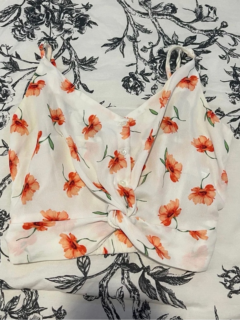Forever 21 White Cami with Orange Floral Print and Green Accents